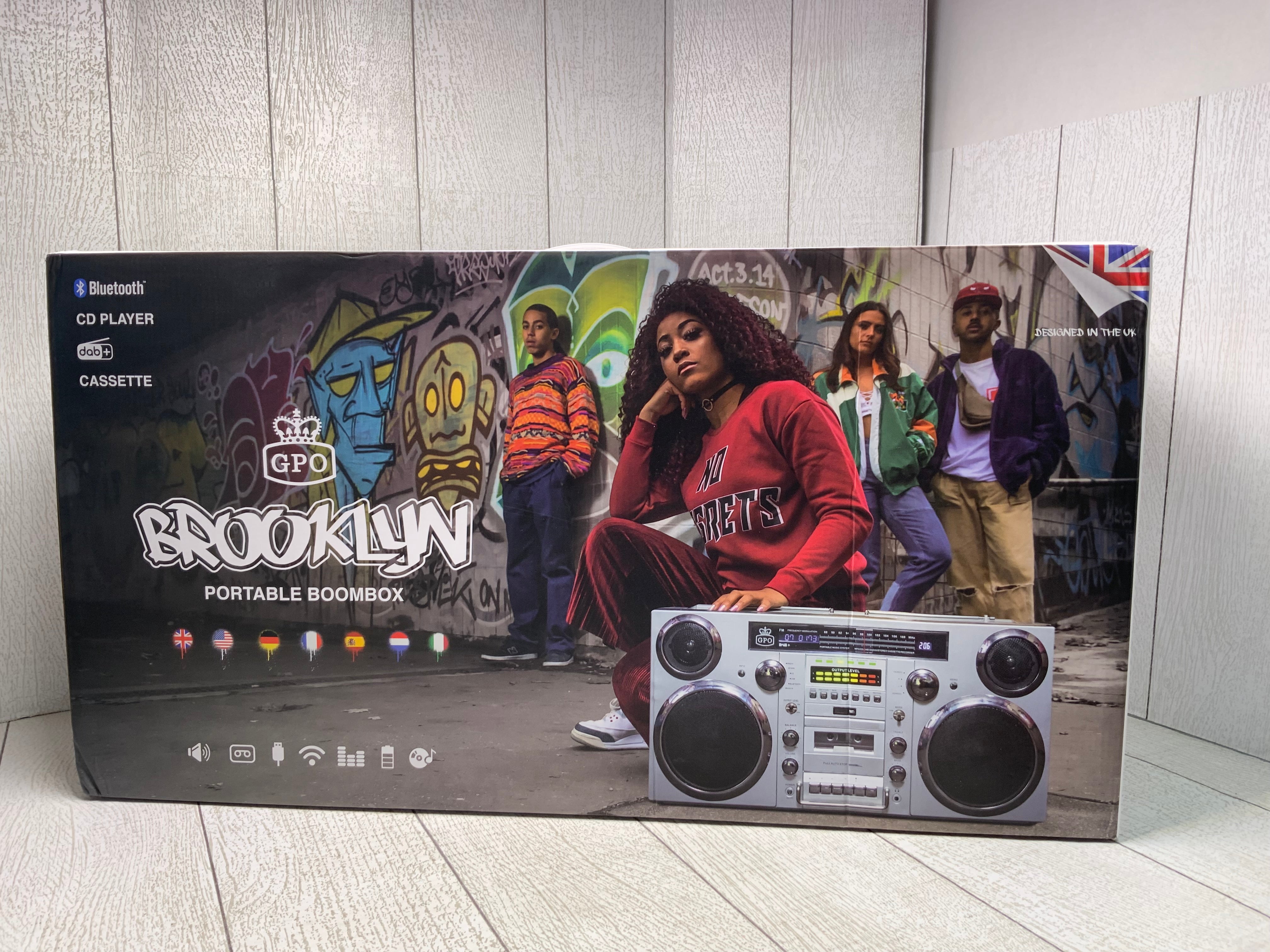 GPO Brooklyn 80's Retro Bluetooth Silver - 80 Watts, CD, Cassette, FM, USB (7979609391342)